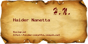 Haider Nanetta névjegykártya
